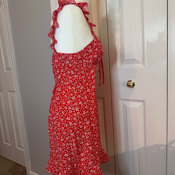 Hello Molly Red Floral Mini Dress Ruffle Straps Fit And Flare Cottagecore Size 6 - Picture 6 of 11
